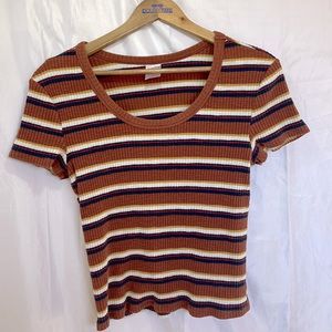Multi-Colored Striped Rib Knit T-Shirt